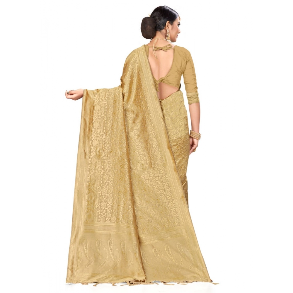Generic Women's Banarasi Silk Saree (Cream, 5-6mtrs) - Image 2