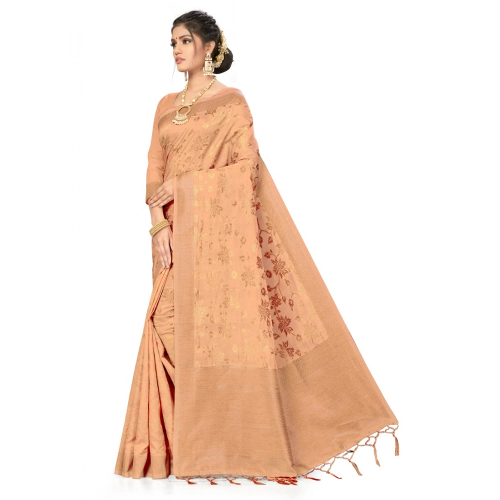 Generic Women's Banarasi (Spun Cotton) Saree (Beige,5-6 Mtrs) - Image 3