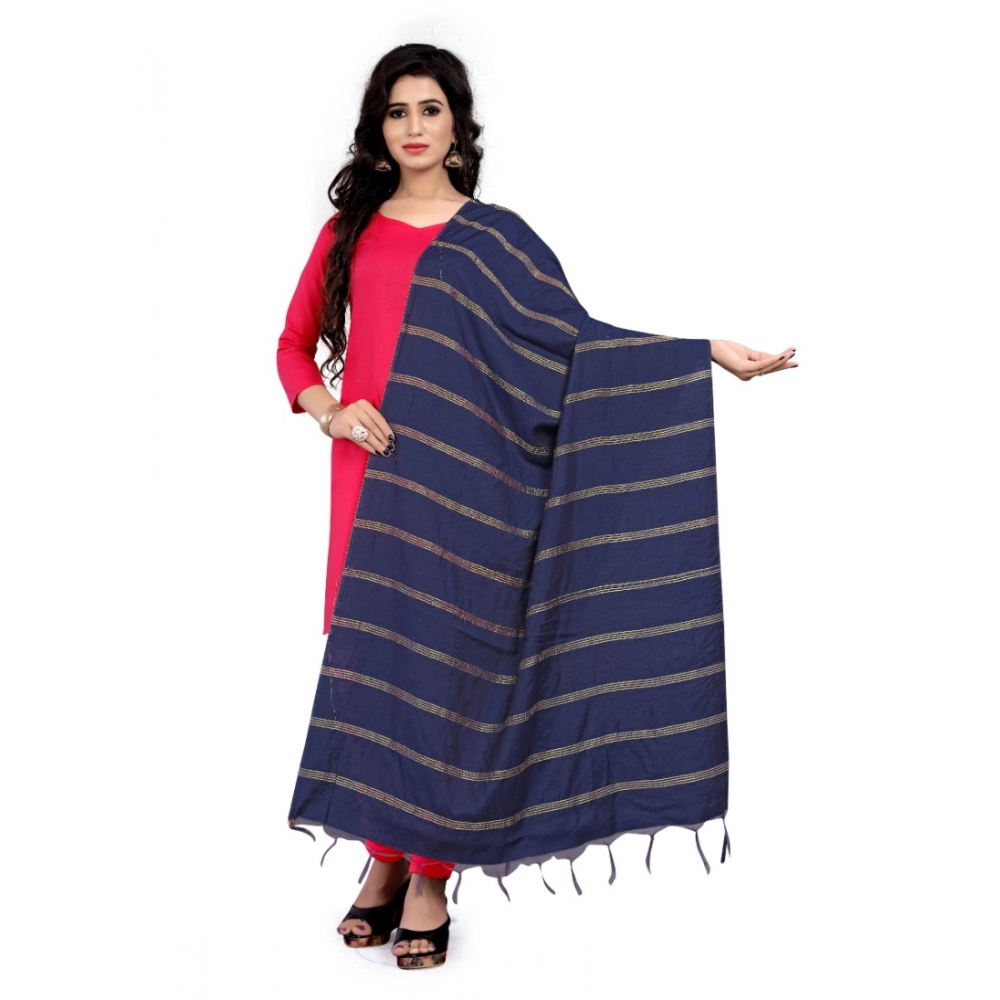 Generic Women's Cotton Jari Woven Work Dupatta (Blue, Length:2-2.4 mtr)