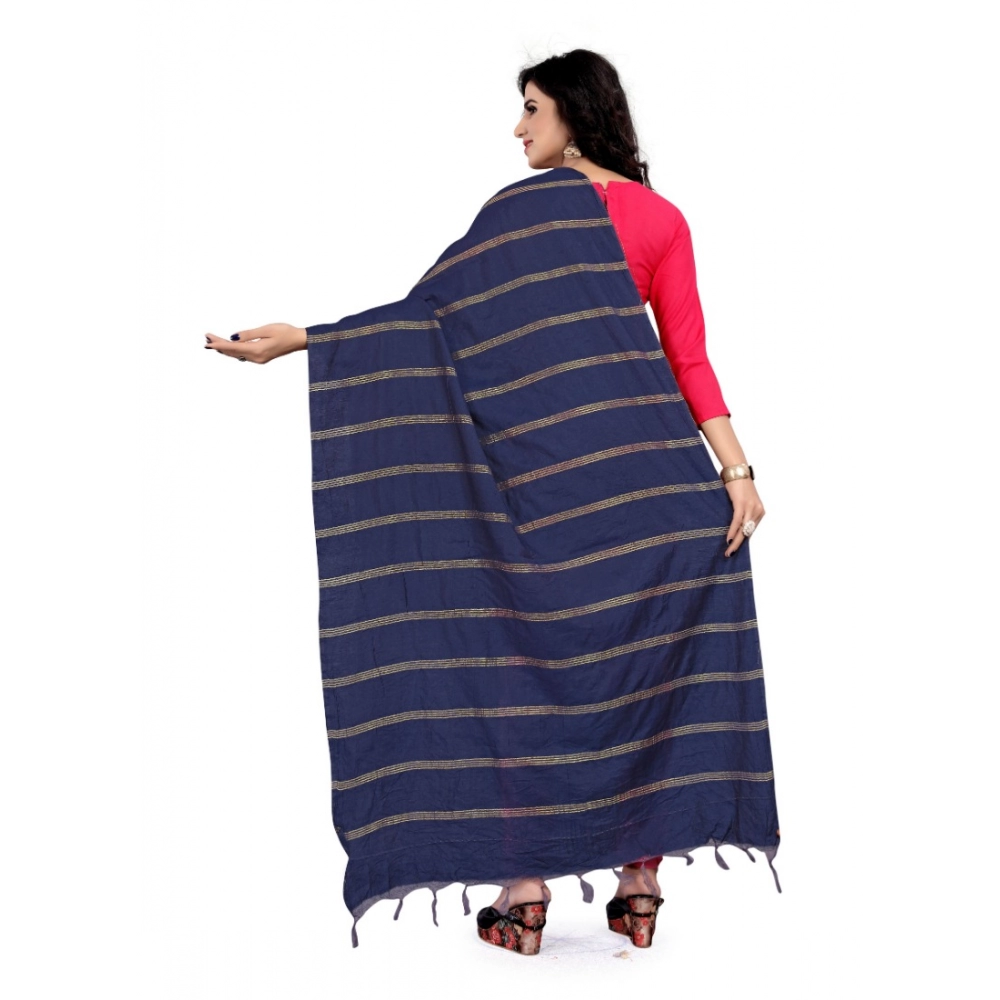 Generic Women's Cotton Jari Woven Work Dupatta (Blue, Length:2-2.4 mtr) - Image 2