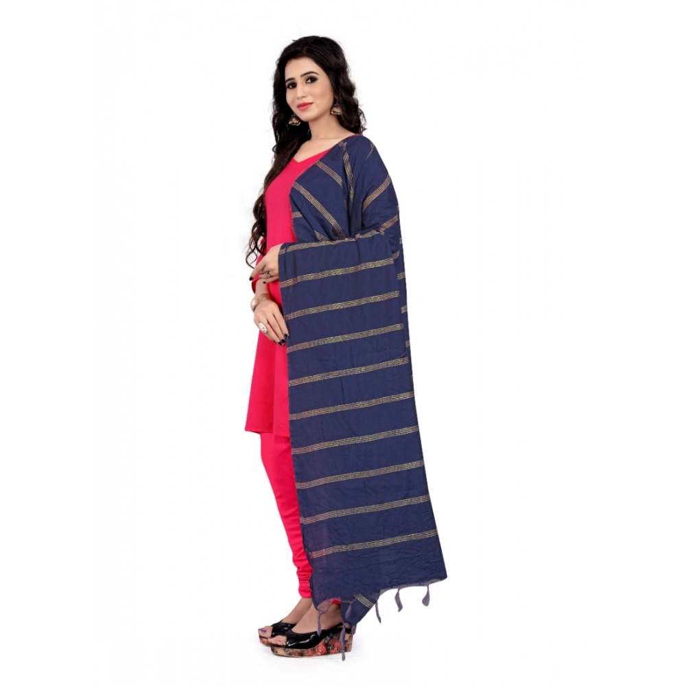 Generic Women's Cotton Jari Woven Work Dupatta (Blue, Length:2-2.4 mtr) - Image 3