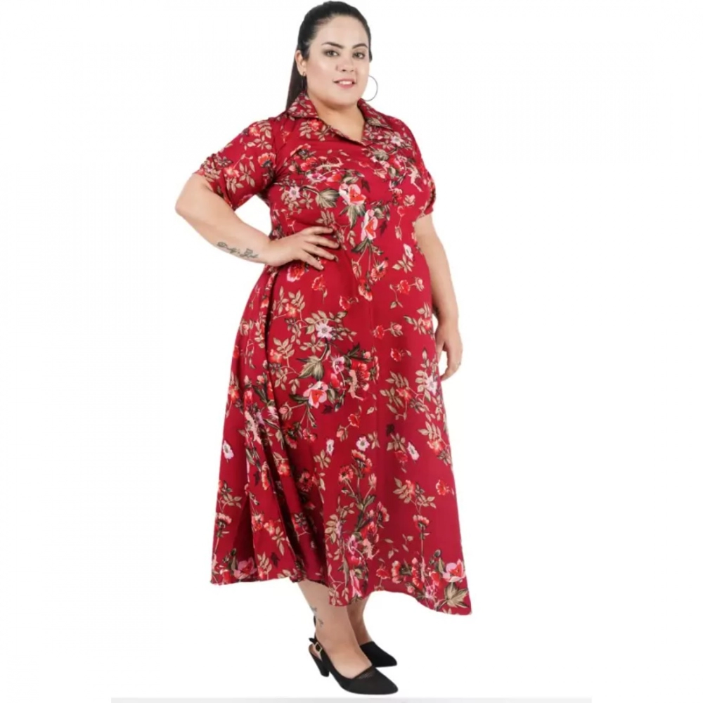 Generic Women's Fit And Flare Maroon Dress (Color:Maroon, Material:Polyester) - Image 2