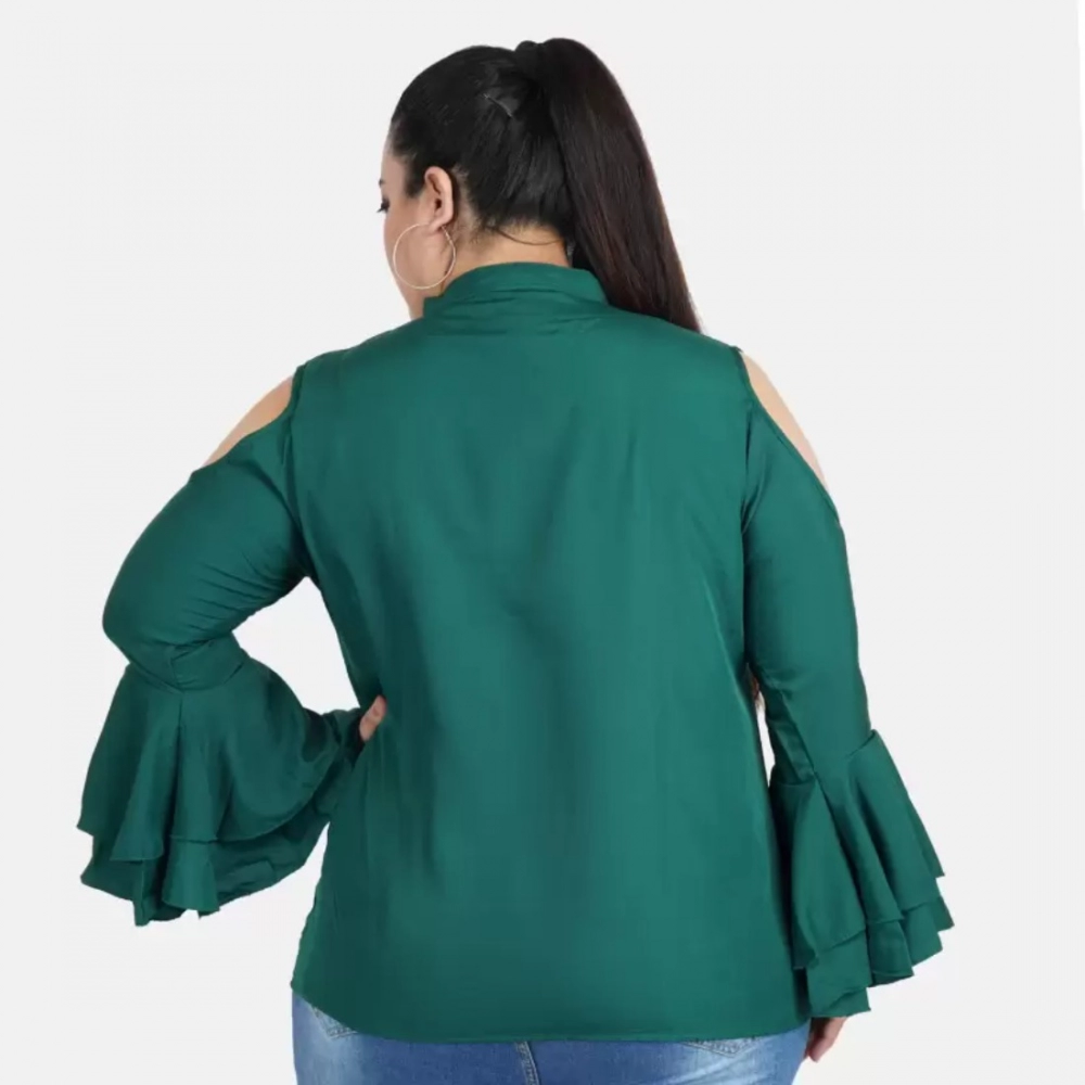 Generic Women's Casual Bell Sleeve Solid Green Top (Color:Green, Material:Crepe) - Image 5