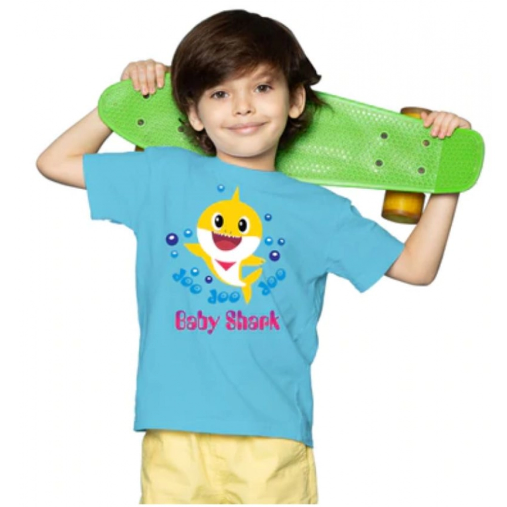 Generic Boys Cotton Baby Shark Half Sleeve TShirt (Blue) - Image 4