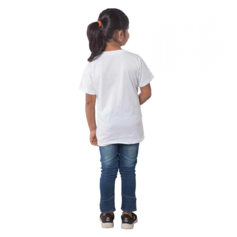 Generic Girls Cotton Unicorn Face Half Sleeve TShirt (White) - Image 2