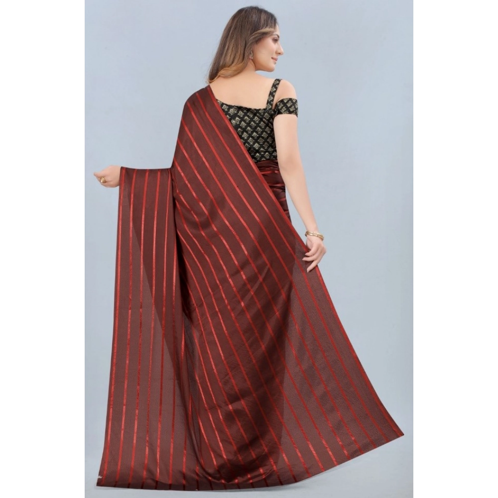 Generic Women's Satin Silk Saree with Blouse (Orange, 5-6 Mtrs) - Image 2