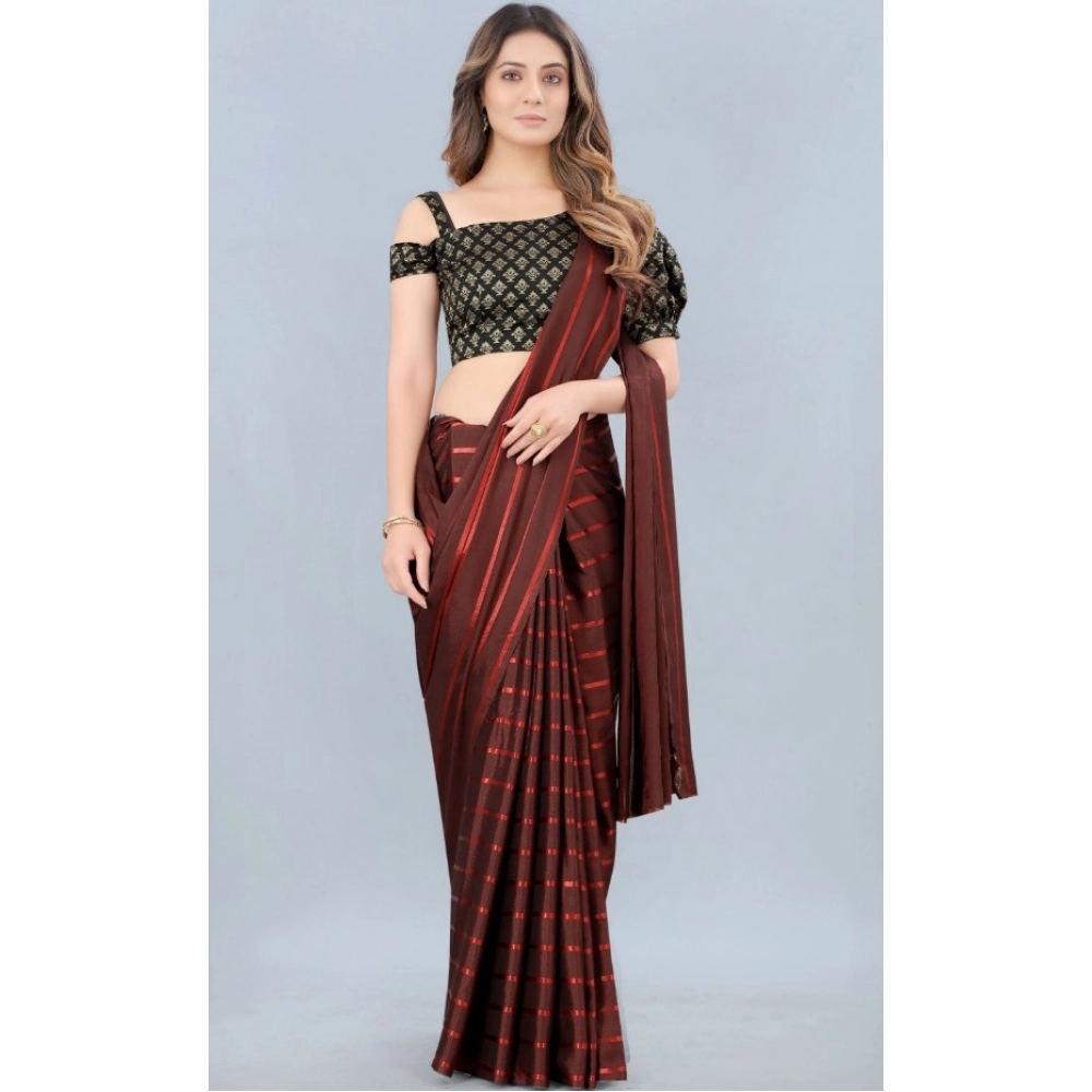 Generic Women's Satin Silk Saree with Blouse (Orange, 5-6 Mtrs) - Image 4