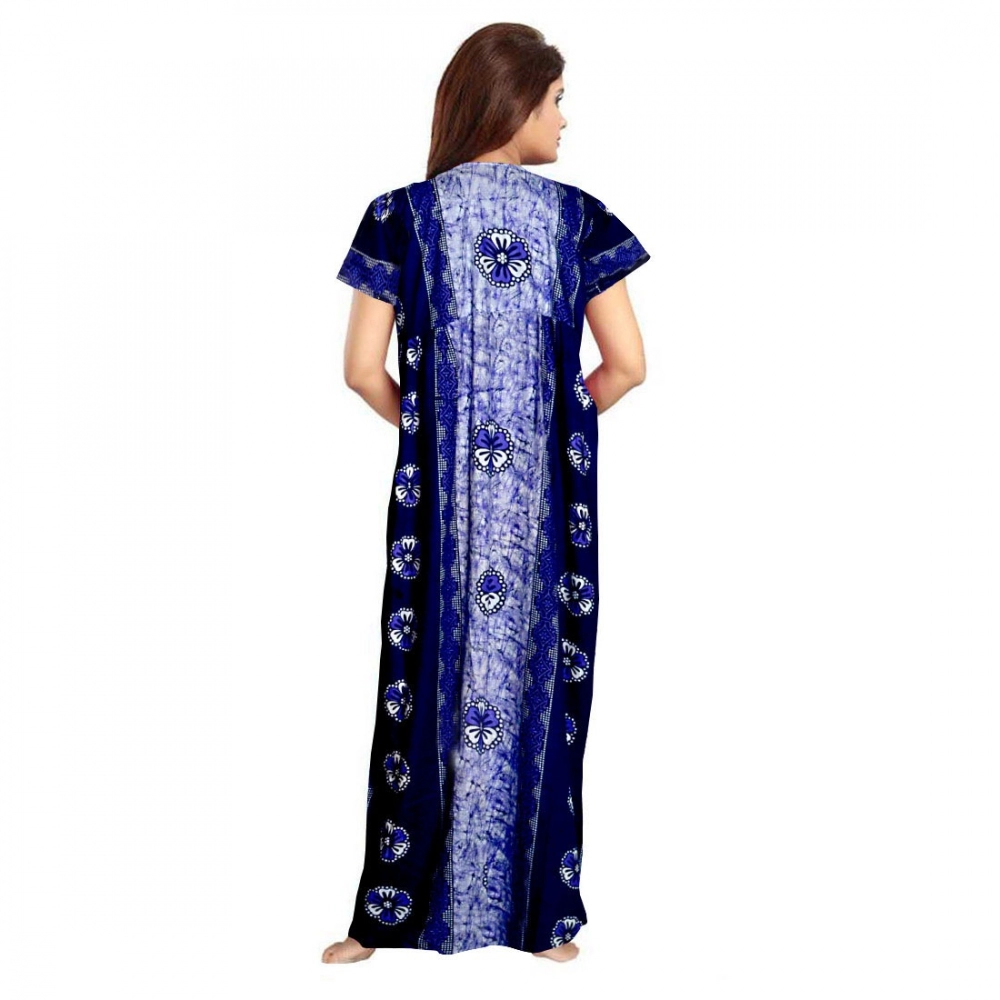 Generic Women's Cotton Printed Maxi Nighty (Blue) - Image 3
