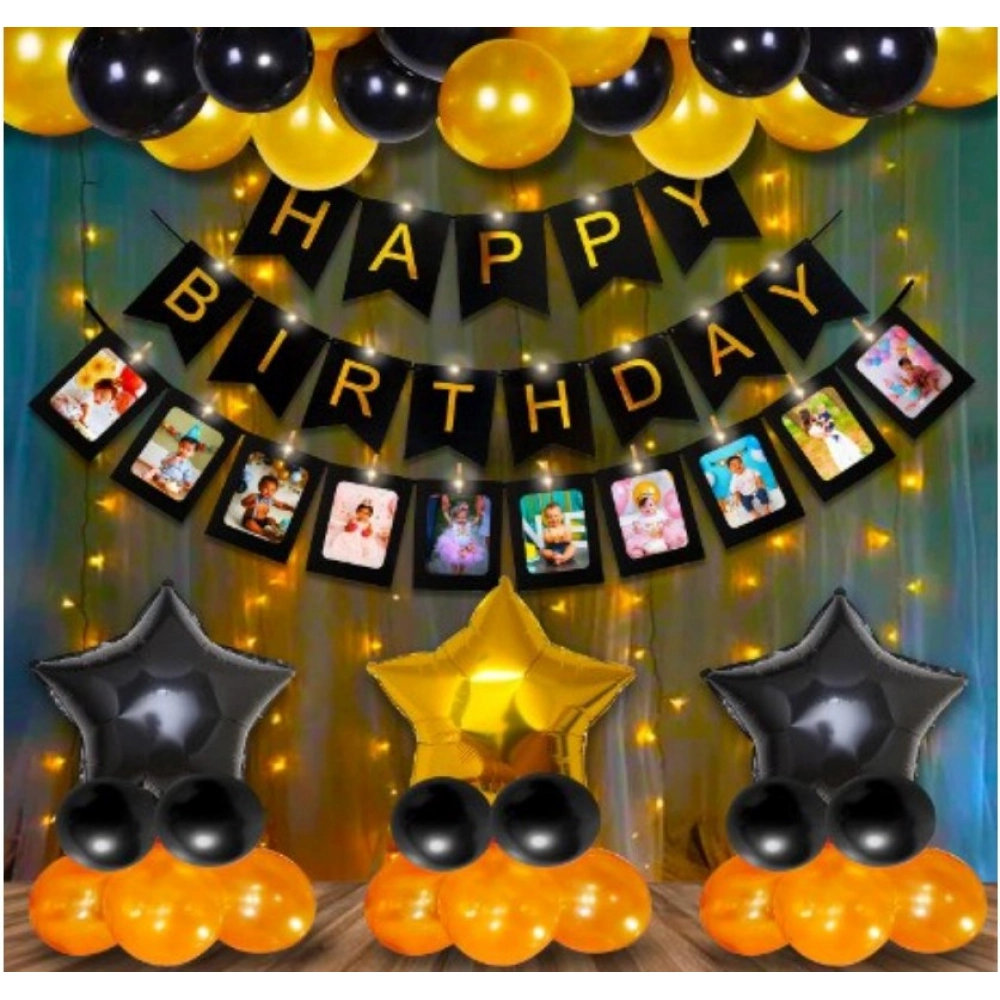 Generic Happy Birthday Decoration Combo Of Foil Curtain, Banner And Balloons (Multicolor)