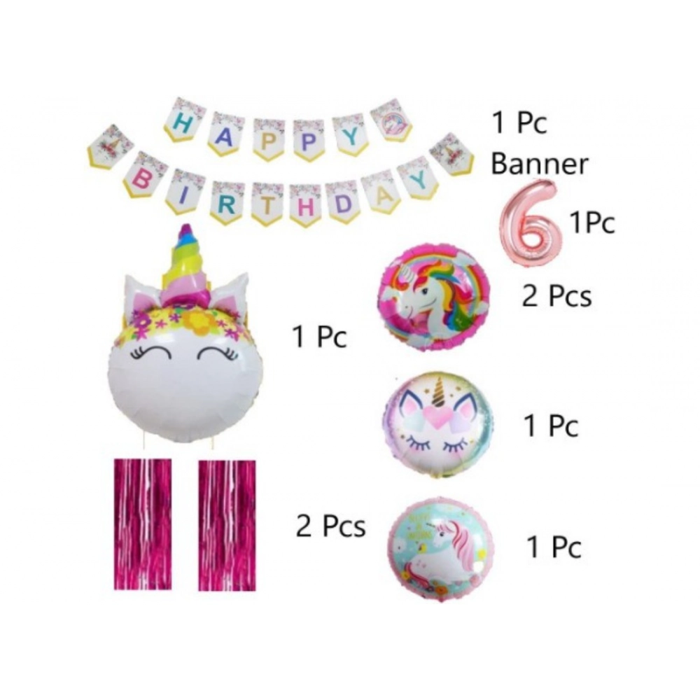 Generic 6Th Happy Birthday Decoration Combo With Unicorn Foil Balloon (Pink) - Image 2