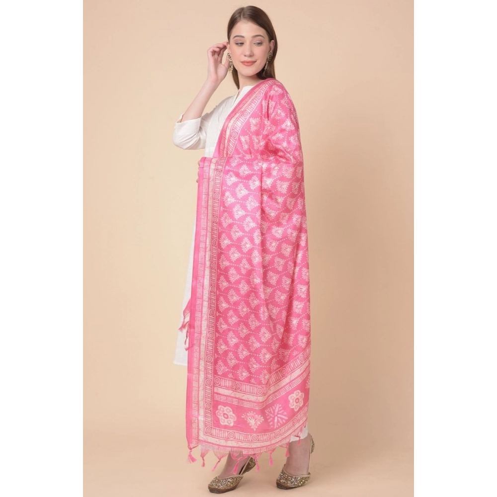 Generic Women's Art Silk Printed Dupatta (Pink, Length: 2.25 to 2.50 Mtr) - Image 3