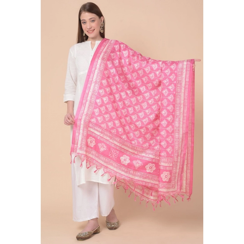 Generic Women's Art Silk Printed Dupatta (Pink, Length: 2.25 to 2.50 Mtr) - Image 5