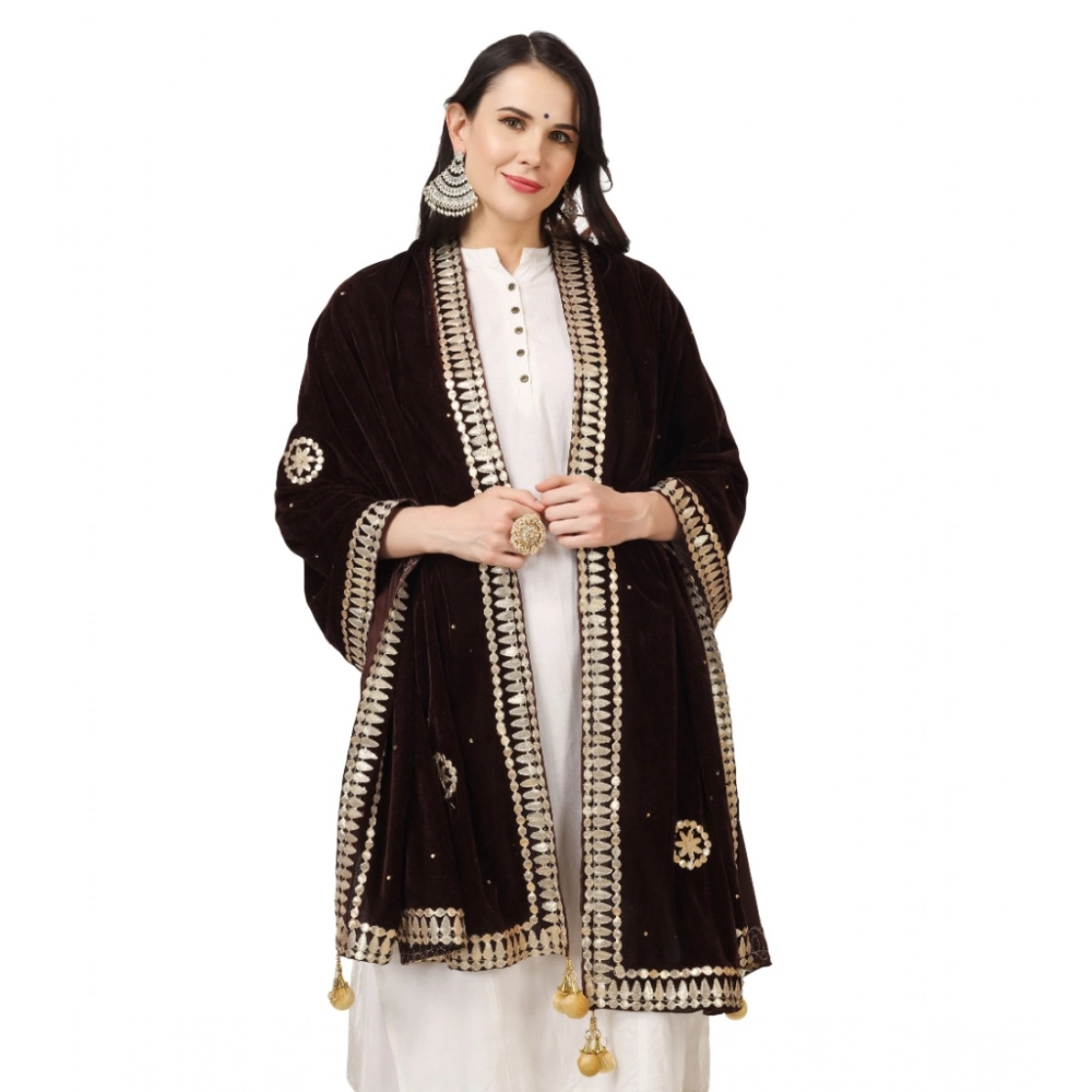Generic Women's Velvet Gotta Patti Dupatta (Brown, Length: 2.25 to 2.50 Mtr) - Image 3