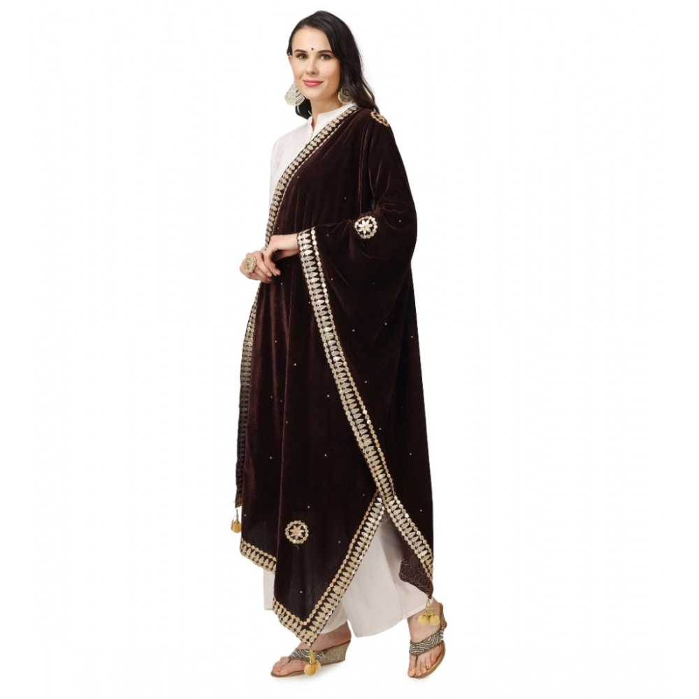 Generic Women's Velvet Gotta Patti Dupatta (Brown, Length: 2.25 to 2.50 Mtr) - Image 5