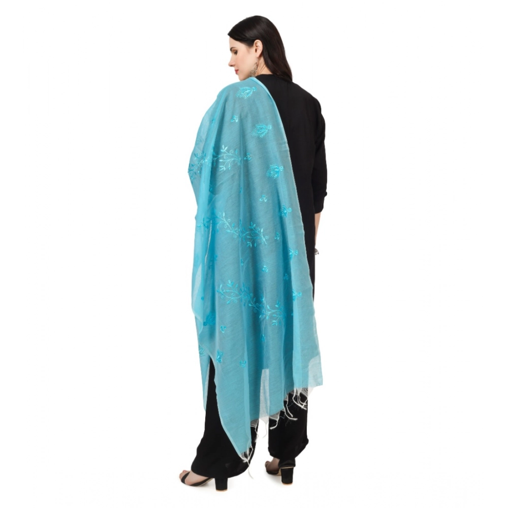 Generic Women's Cotton Embroidered Dupatta (Aqua Blue, Length: 2.25 to 2.50 Mtr) - Image 3