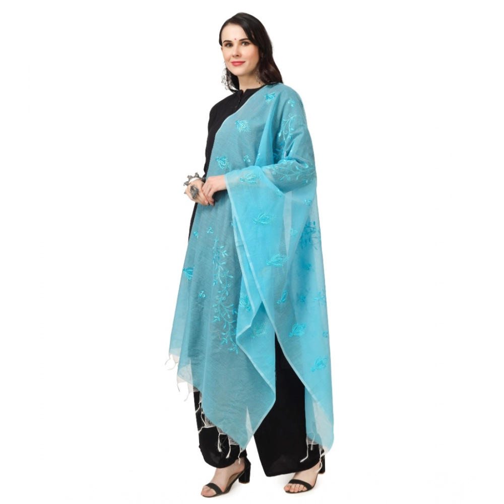 Generic Women's Cotton Embroidered Dupatta (Aqua Blue, Length: 2.25 to 2.50 Mtr) - Image 5
