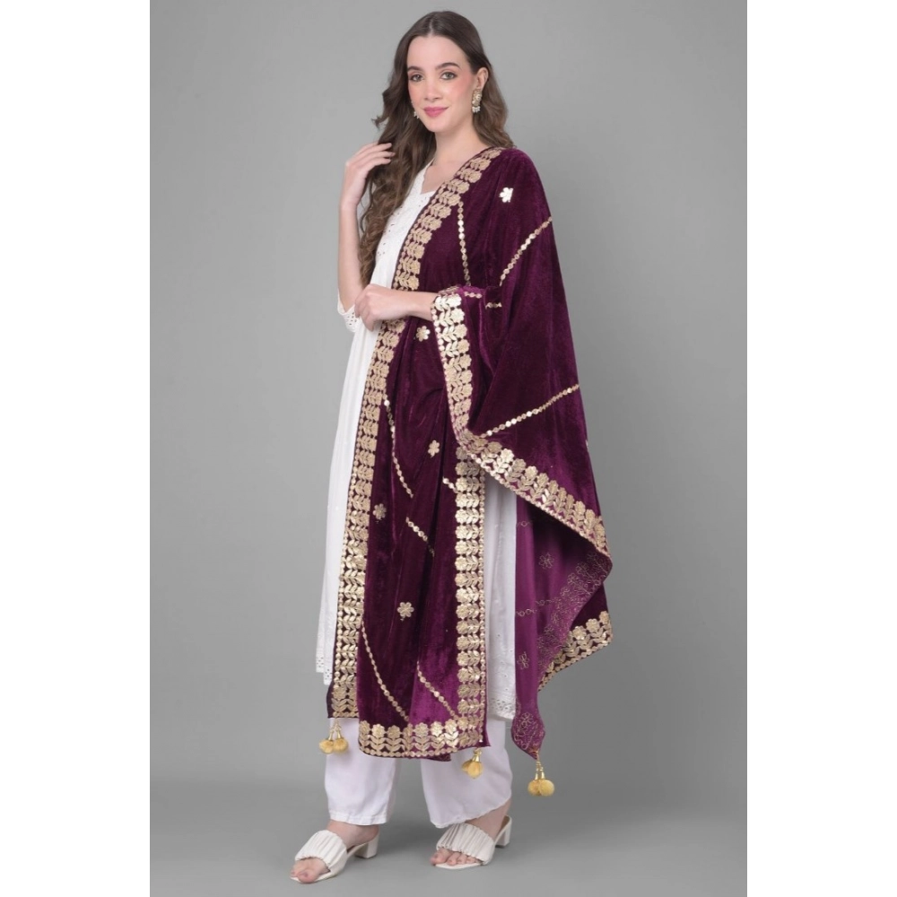 Generic Women's Velvet Gotta Patti Dupatta (Wine, Length: 2.25 to 2.50 Mtr) - Image 4