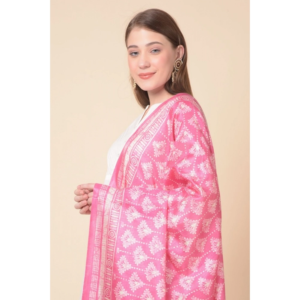 Generic Women's Art Silk Printed Dupatta (Pink, Length: 2.25 to 2.50 Mtr) - Image 2