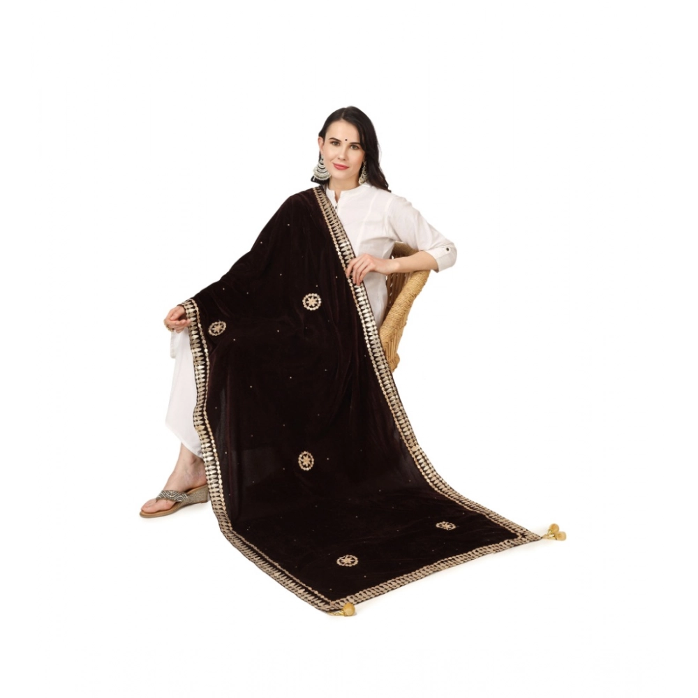 Generic Women's Velvet Gotta Patti Dupatta (Brown, Length: 2.25 to 2.50 Mtr) - Image 2