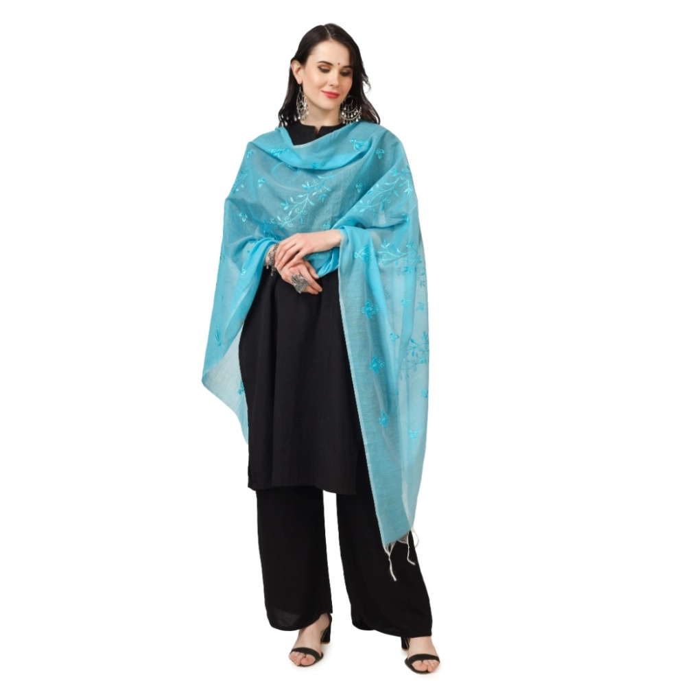 Generic Women's Cotton Embroidered Dupatta (Aqua Blue, Length: 2.25 to 2.50 Mtr) - Image 2