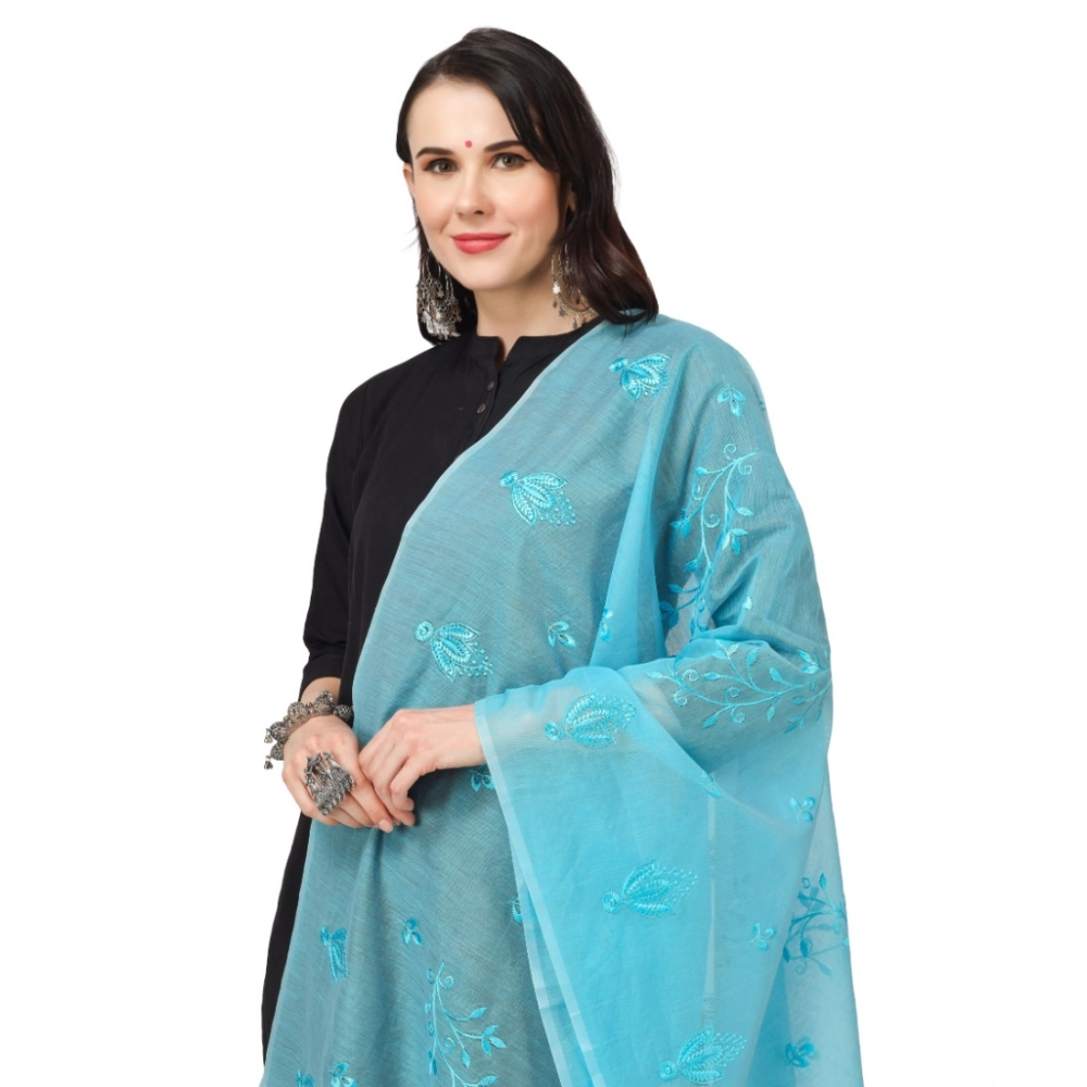 Generic Women's Cotton Embroidered Dupatta (Aqua Blue, Length: 2.25 to 2.50 Mtr) - Image 4