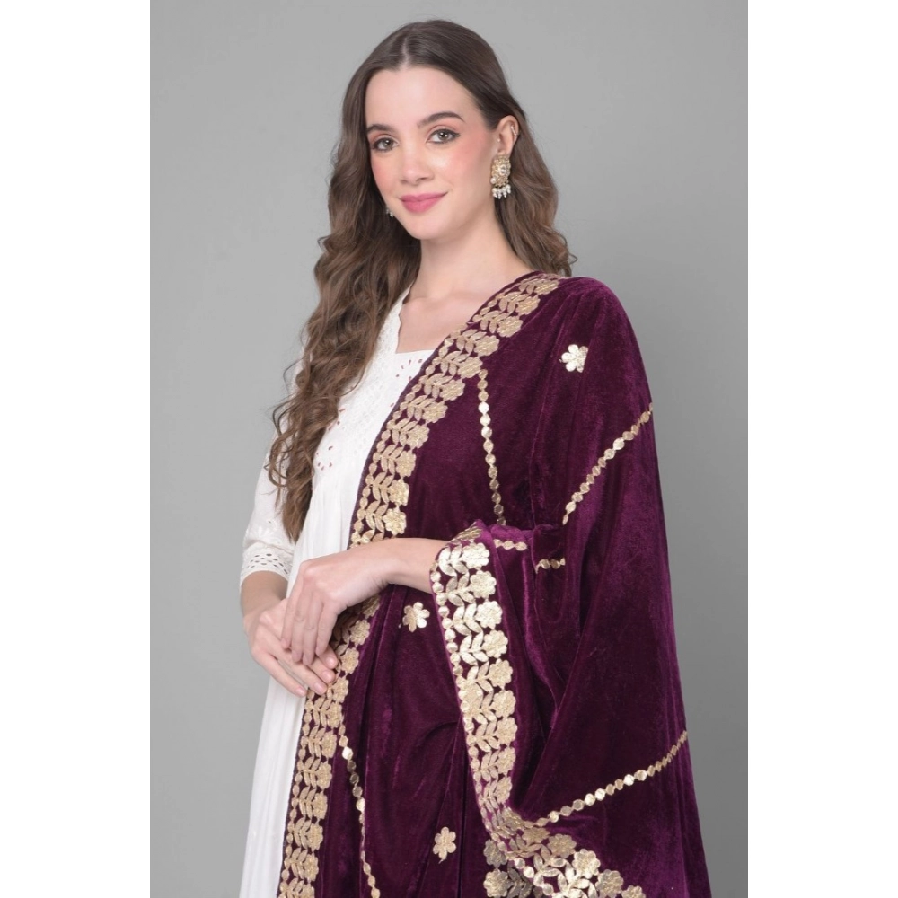 Generic Women's Velvet Gotta Patti Dupatta (Wine, Length: 2.25 to 2.50 Mtr) - Image 3