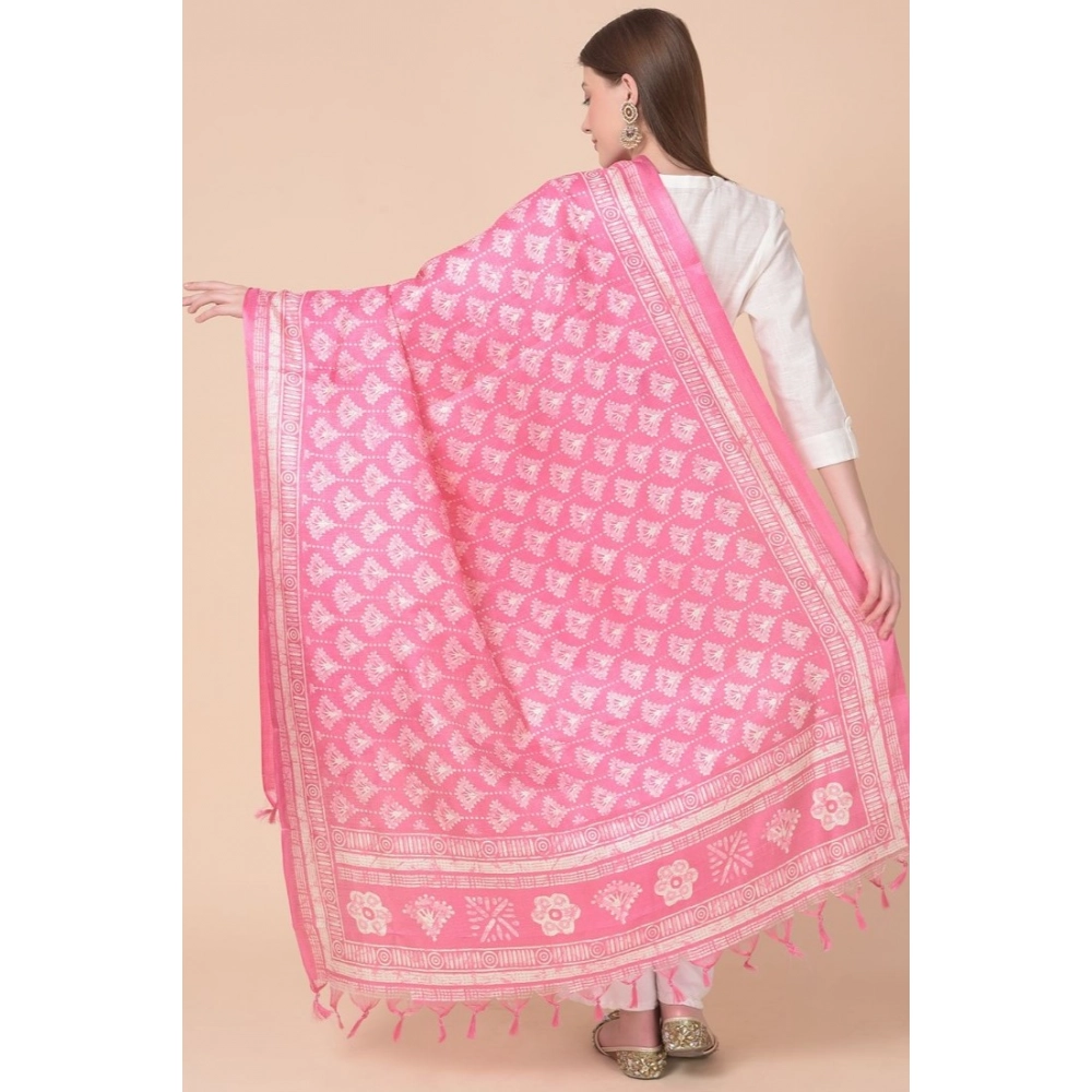 Generic Women's Art Silk Printed Dupatta (Pink, Length: 2.25 to 2.50 Mtr) - Image 4