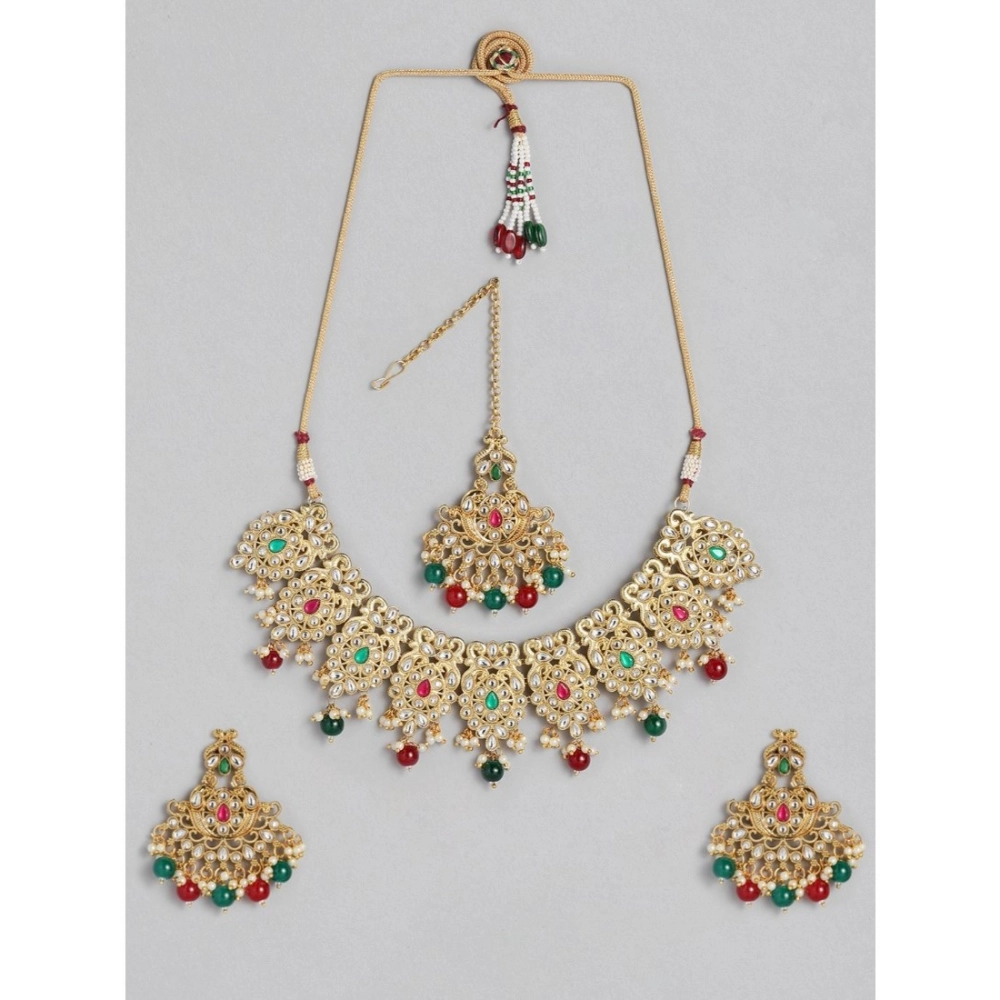 Generic Women's Rose Gold Plated Alloy Necklace & Earings Set (Light Green)