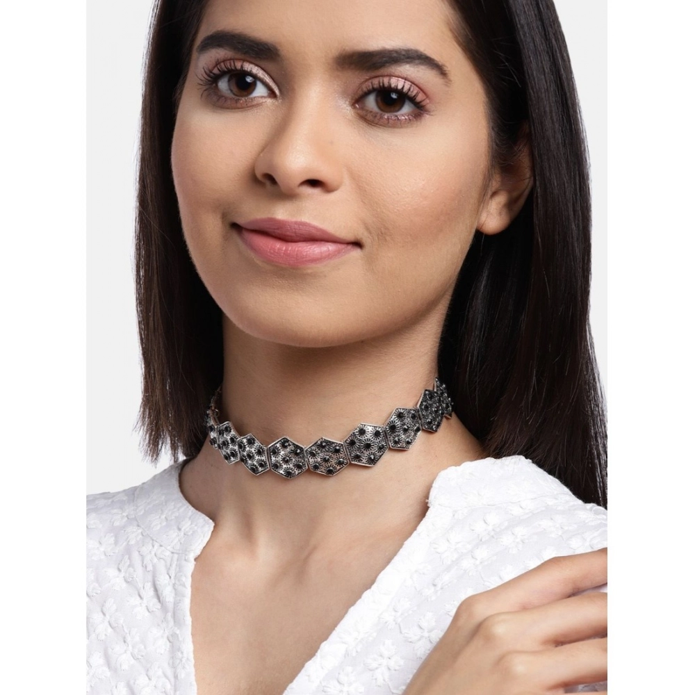 Generic Women's Rose Gold Plated Alloy Choker (Silver & Black) - Image 3