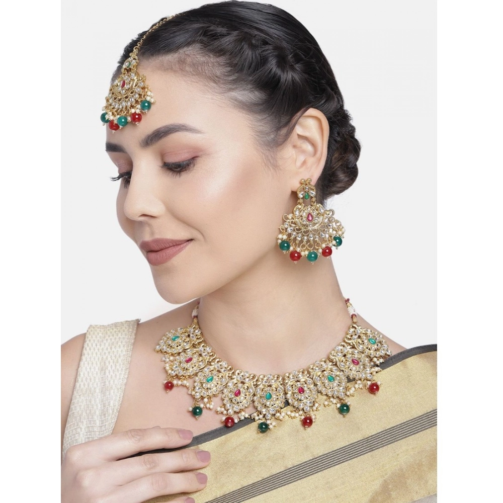 Generic Women's Rose Gold Plated Alloy Necklace & Earings Set (Light Green) - Image 3