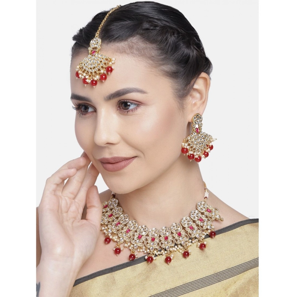 Generic Women's Rose Gold Plated Alloy Necklace & Earings Set (Red) - Image 3