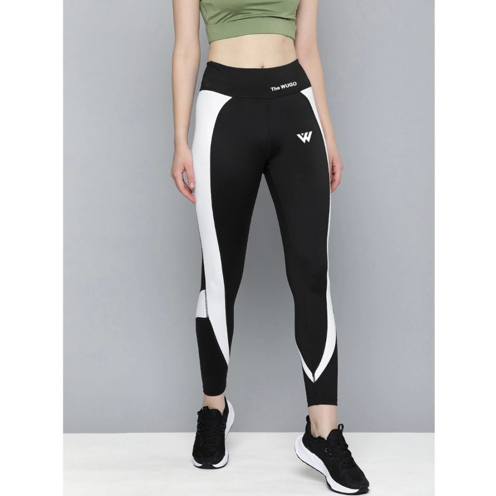 Generic Women's Polyster Solid Sport Leggings (Black & White) - Image 3