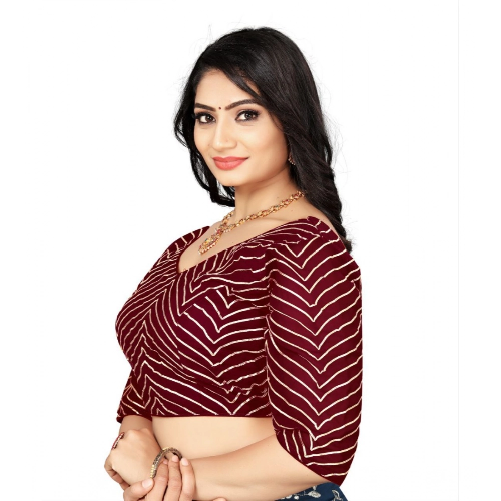 Generic Women's Georgette Embroidery Readymade Blouse (Maroon, Size: Free Size) - Image 3
