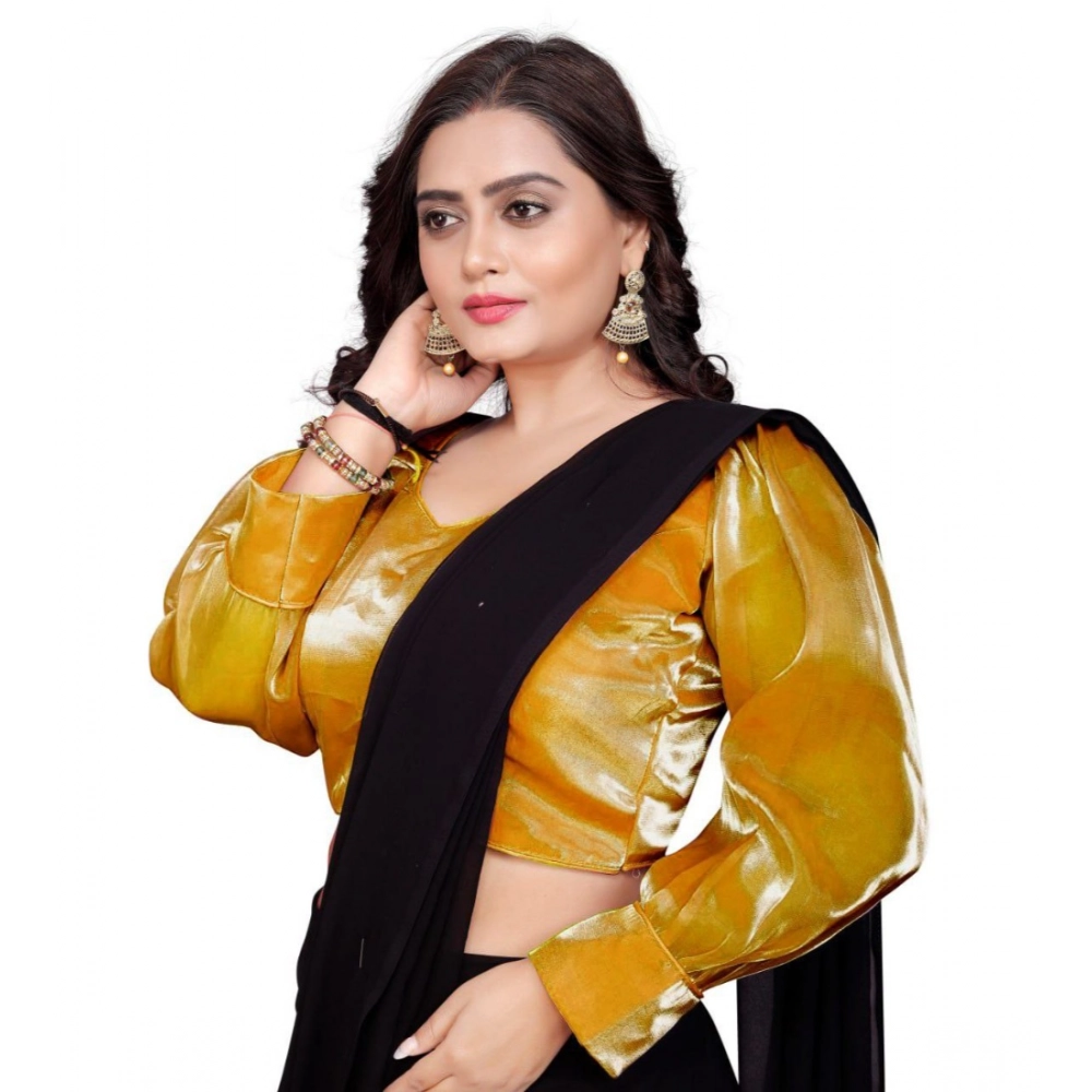 Generic Women's Organza Plain Readymade Blouse (Mustard, Size: Free Size) - Image 3