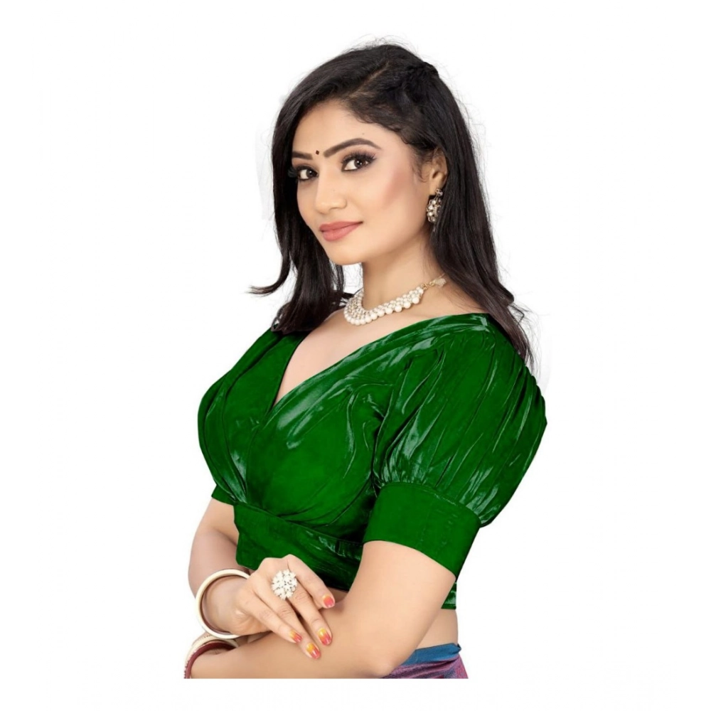 Generic Women's Organza Plain Readymade Blouse (Green, Size: Free Size) - Image 3