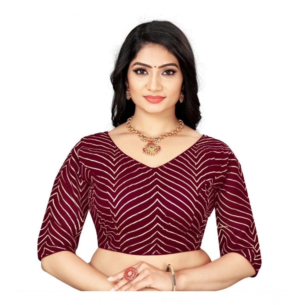 Generic Women's Georgette Embroidery Readymade Blouse (Maroon, Size: Free Size)