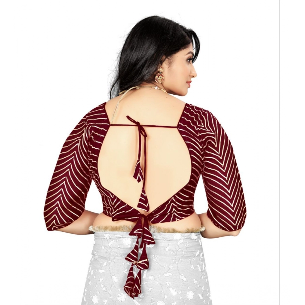 Generic Women's Georgette Embroidery Readymade Blouse (Maroon, Size: Free Size) - Image 4