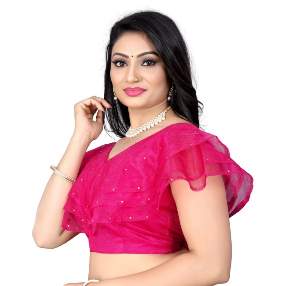 Generic Women's Nylon Diamond Work Readymade Blouse (Pink, Size: Free Size) - Image 3