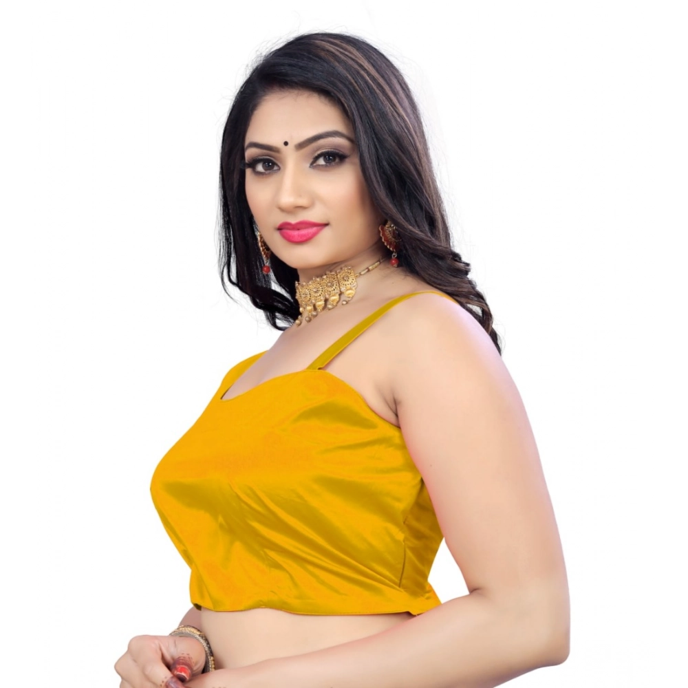 Generic Women's Satin Satin Readymade Blouse (Mustard, Size: Free Size) - Image 3