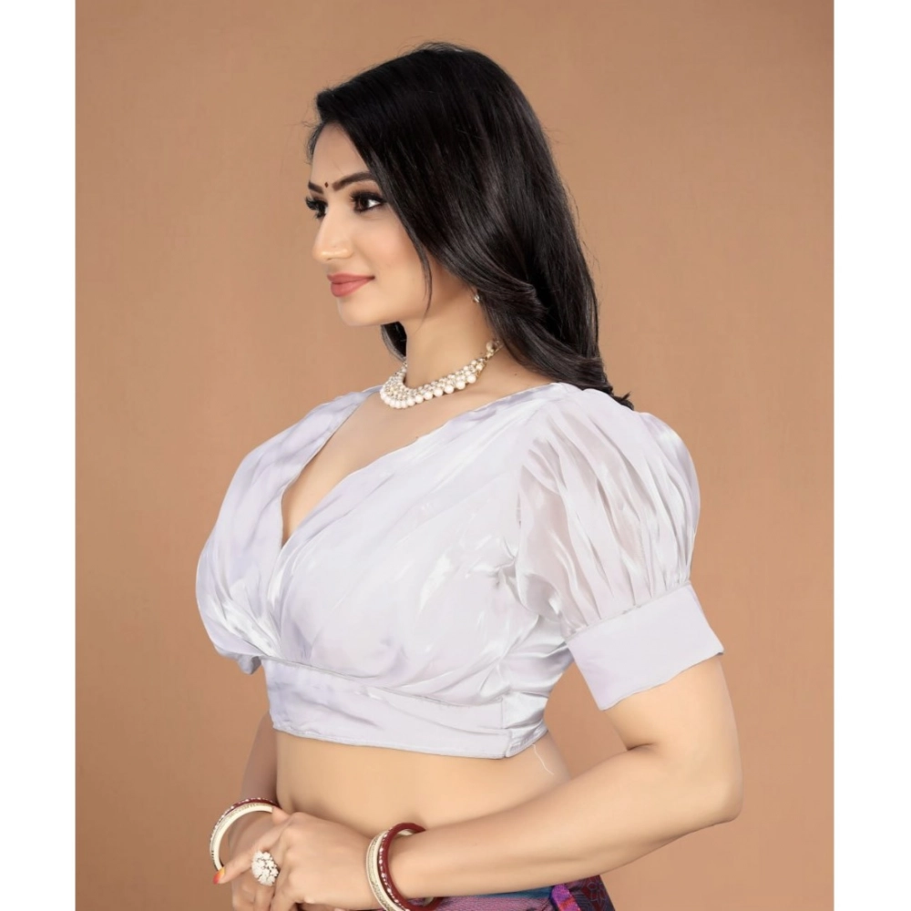 Generic Women's Organza Plain Readymade Blouse (White, Size: Free Size) - Image 3
