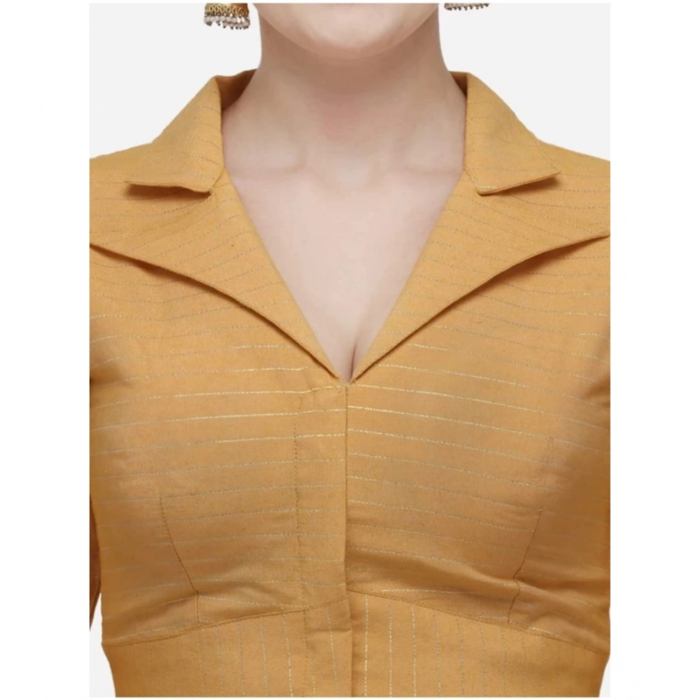 Generic Women's Cotton Striped Readymade Blouse (Mustard, Size: Free Size) - Image 2