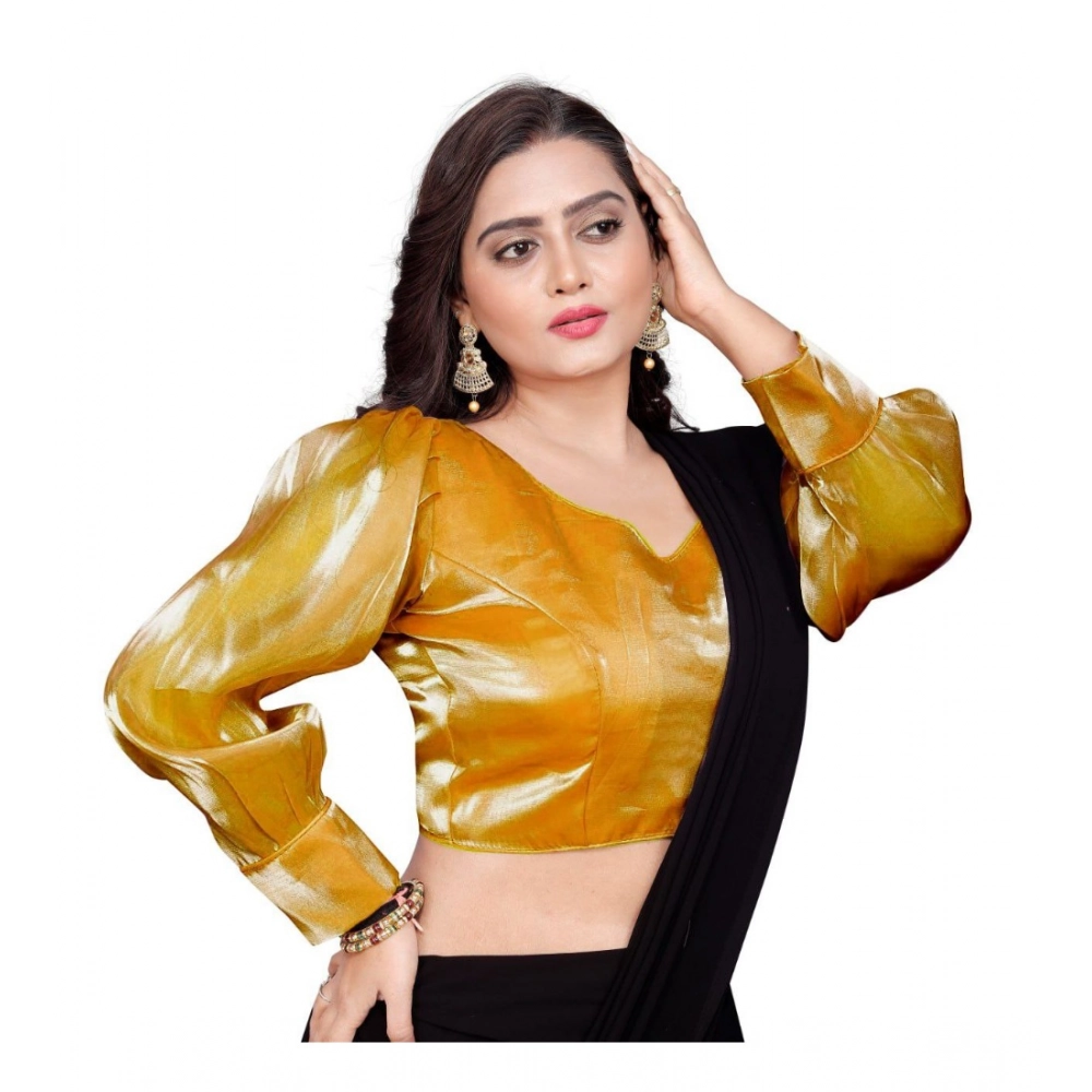 Generic Women's Organza Plain Readymade Blouse (Mustard, Size: Free Size) - Image 2