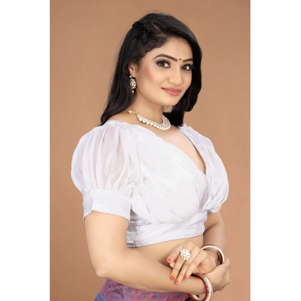 Generic Women's Organza Plain Readymade Blouse (White, Size: Free Size) - Image 2