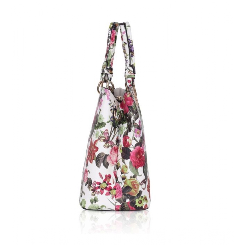 Generic Women's Faux Leather Printed Handheld Bag (White Pink) - Image 5