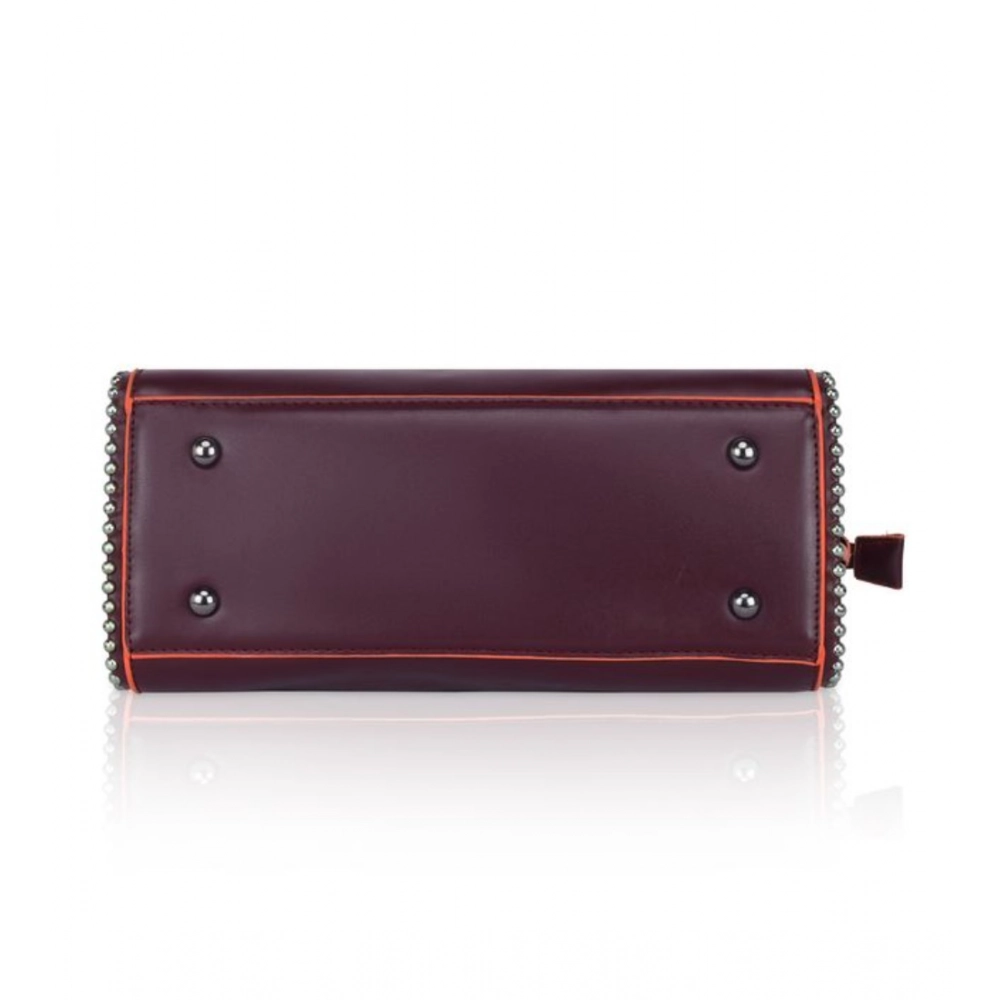 Generic Women's Faux Leather Metal Beads Handbag (Wine Red) - Image 3