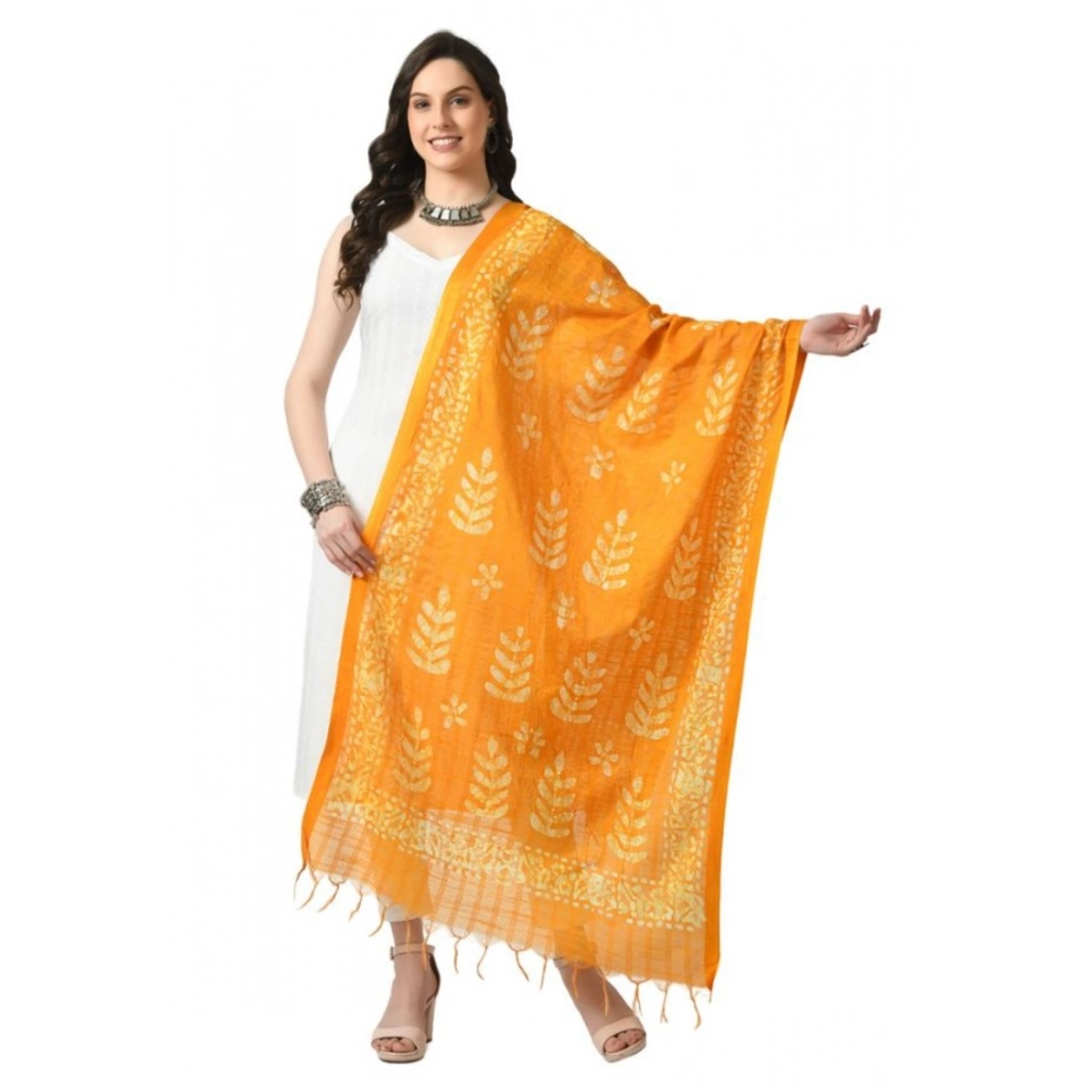 Generic Women's Cotton Printed Dupatta (Yellow, Length: Free Size)