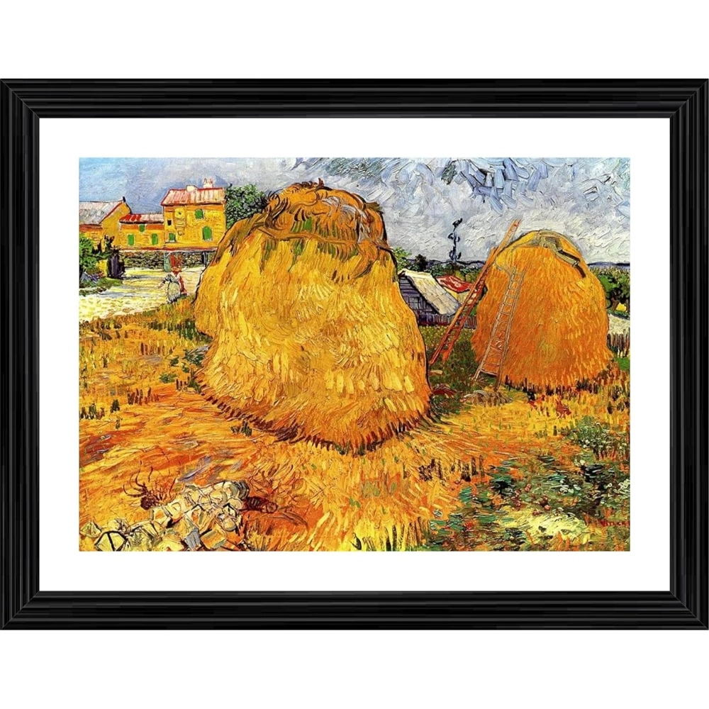 Generic Haystacks in Provence 1888 Painting With Wood Photo Frame (Multicolor)