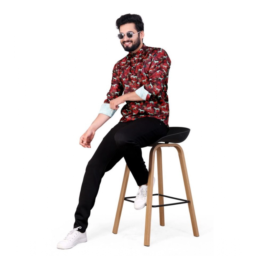 Generic Men's Cotton Blended Printed Full Sleeve Shortkurta (Multicolor) - Image 3