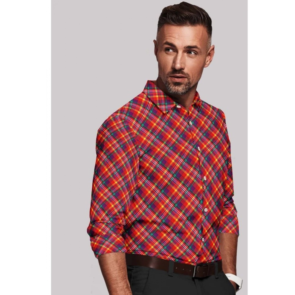 Generic Men's Cotton Blended Checked Full Sleeve Shirt (Red) - Image 4