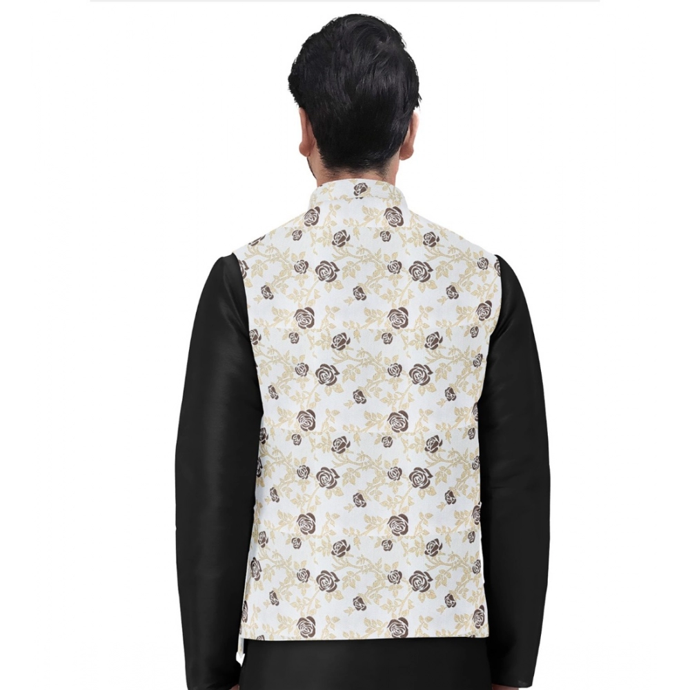 Generic Men's Jacquard Printed Full Sleeve Waistcoat (Beige) - Image 4